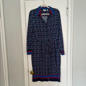 Blue Long Sleeve Polo Collar Shirt Dress